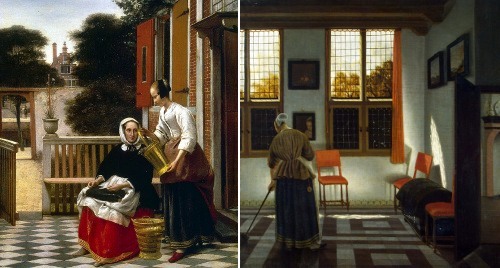 Слева: «Хозяйка и служанка», справа: «Комната в голландском доме»