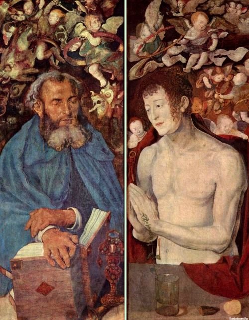 Слева: левая створка со св. Антонием, справа: правая створка со св. Себастьяном